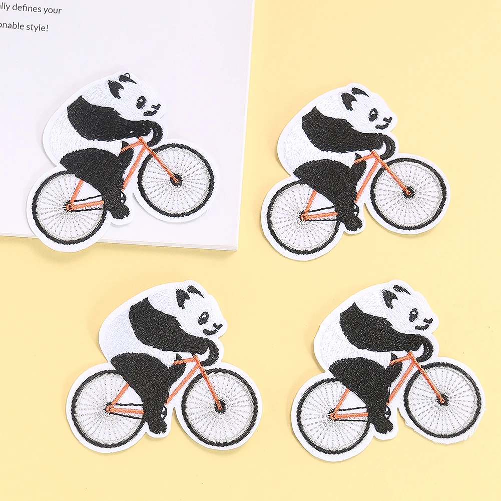 2ШТ. Наклейки с изображением забавной китайской панды на велосипед, Вышитые вручную Нашивки с железом для детской одежды, Наклейки для ухода, Украшения, Аксессуары