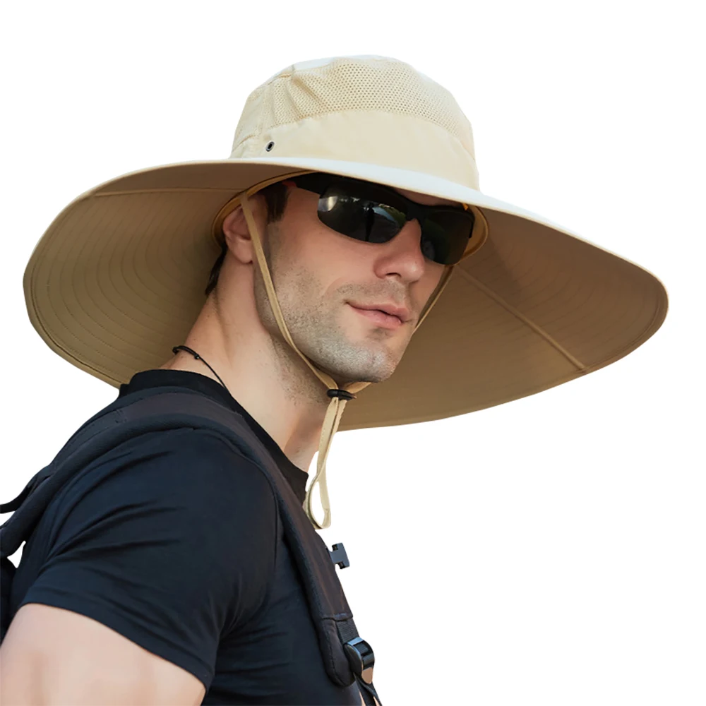 Мужская Солнцезащитная кепка для пеших прогулок и рыбалки, Регулируемая летняя Шляпа с широкими полями, Водонепроницаемые Уличные Дышащие Головные уборы-ведра Оптом