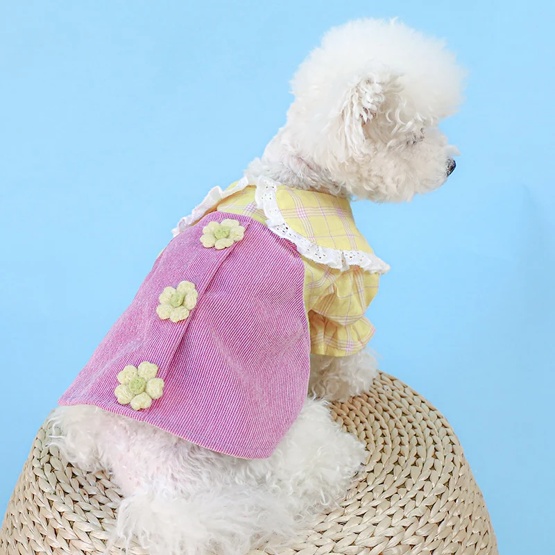 1 шт., одежда для домашних животных, юбка принцессы для собак, весна/лето, легкая дышащая фиолетовая юбка в цветочек, подходит для маленьких средних собак.