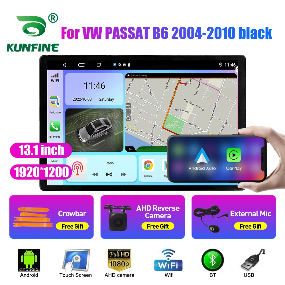 13,1-дюймовый Автомобильный Радиоприемник Для VW PASSAT B6 2004-2010 черный Автомобильный DVD GPS Навигация Стерео Carplay 2 Din Центральный Мультимедийный Android Auto