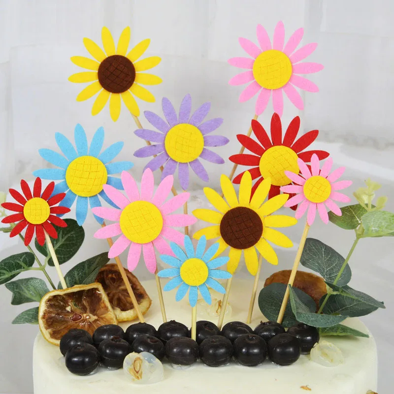 20 штук, С Днем рождения, Цветок, топпер для торта, десерт, подсолнух, Десертная закуска, флаг для семейной свадьбы, Украшение для выпечки кексов