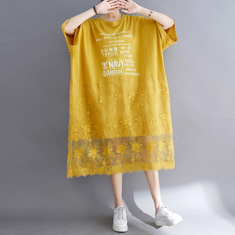 2022 Новое поступление, вязаное лоскутное кружевное платье с буквенным принтом в Корейском стиле, шикарное летнее платье для милой девушки, свободное женское повседневное платье для путешествий