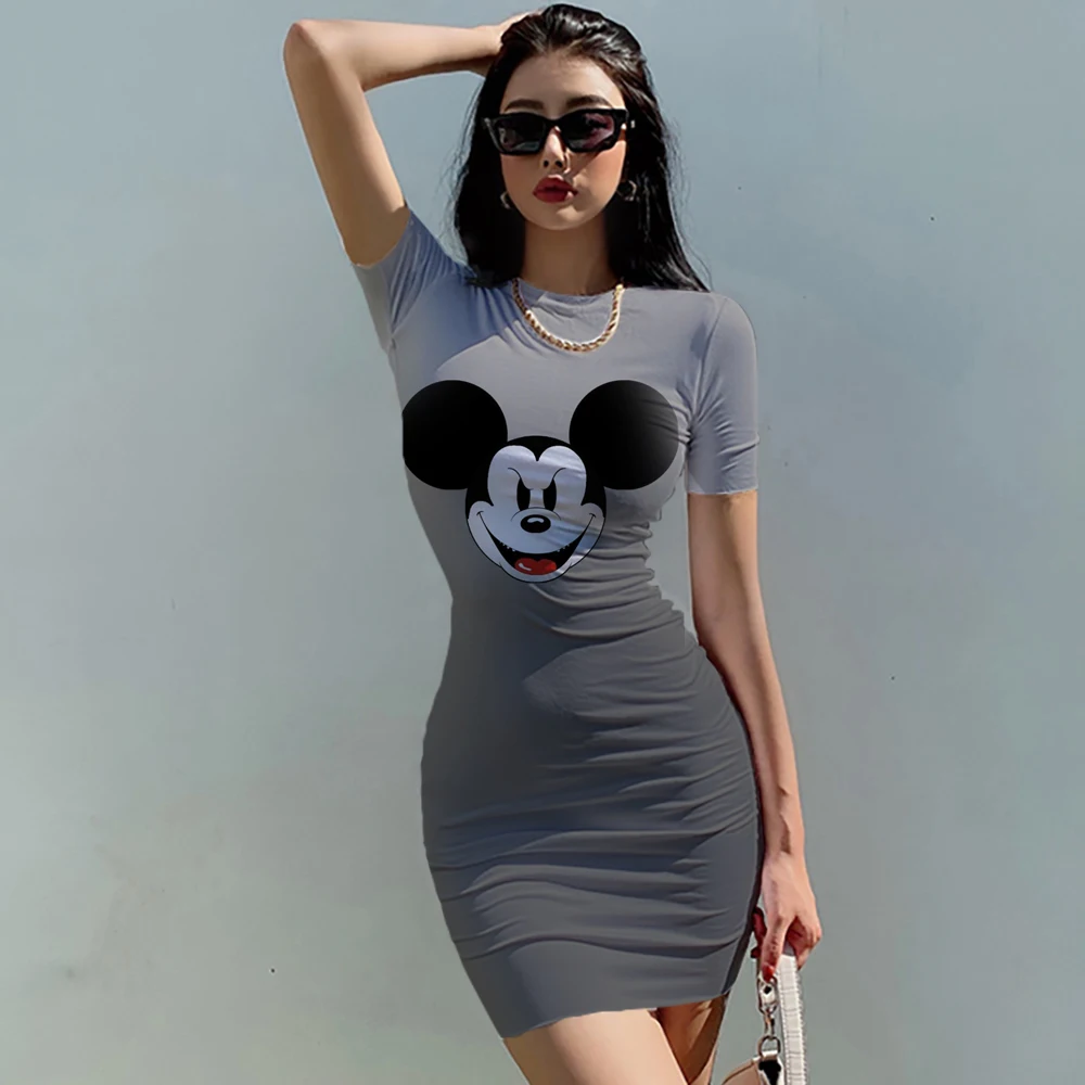 2022 Облегающее платье Disney Minnie Mickey Mouse с коротким рукавом, женское мини-платье, Весна-лето, Женская мода, сексуальные наряды для вечеринок и клубов