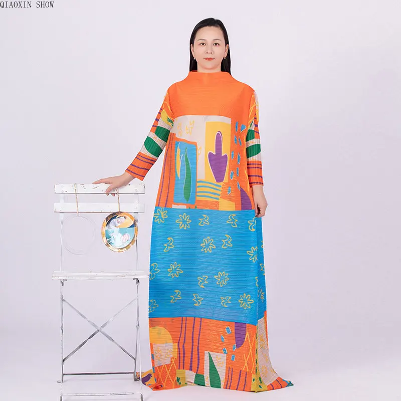 2023 Miyake Плиссированное Весеннее Новое Платье Европейской И Американской моды С Высоким Темпераментом, Свободным Принтом Средней И Длинной Длины.