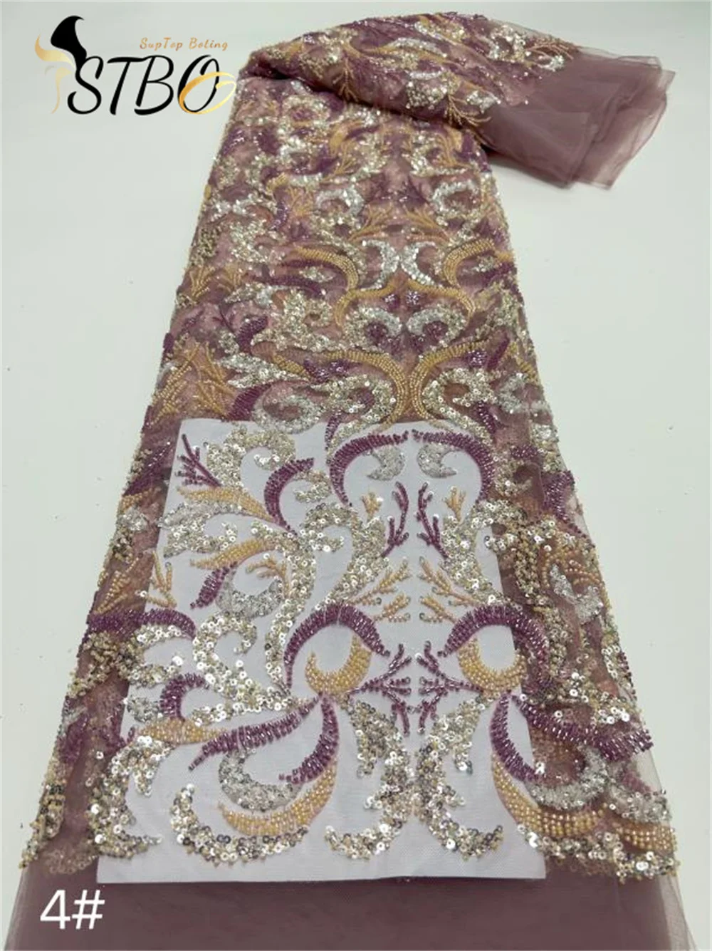 2023 Высококачественная Африканская ткань Плотный Процесс Бусины ручной работы Сетчатое кружево Пайетки для пошива вечернего платья