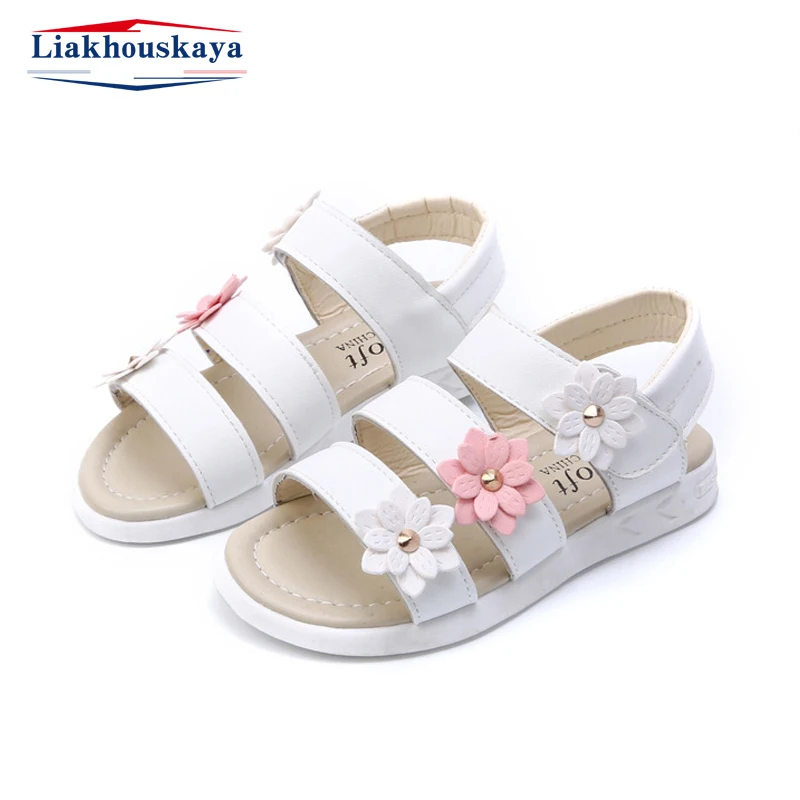 2023 Летние Детские сандалии для девочек, Пляжная обувь, ремешки на щиколотках, детские противоскользящие сандалии в римском стиле с цветочным узором, завязанные крест-накрест, для девочек