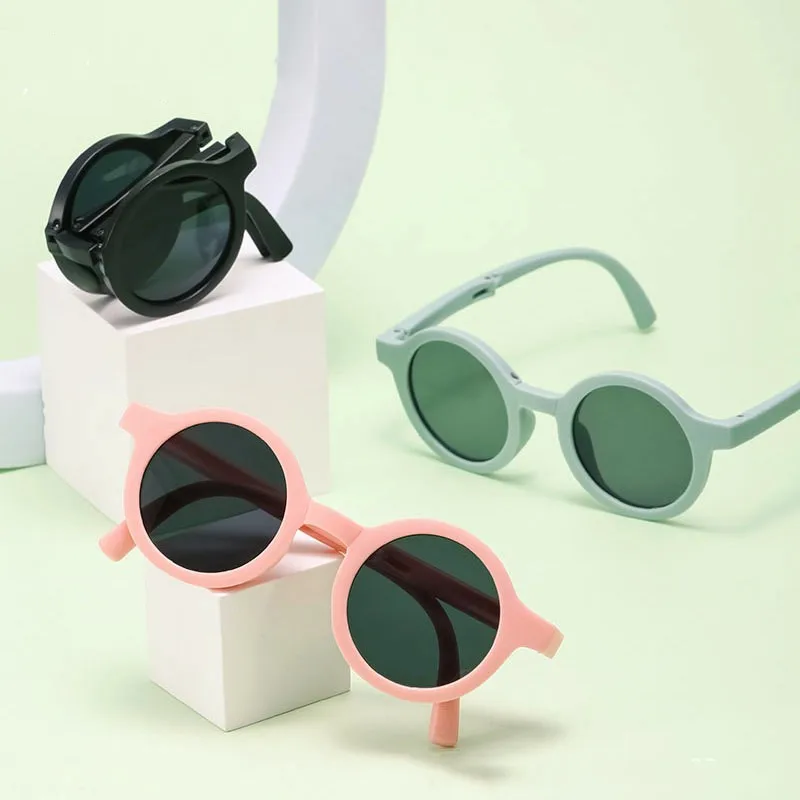 2023 Новые Детские Портативные складные солнцезащитные очки для мальчиков и девочек Детская Круглая оправа Наружная защита глаз UV400 Классические очки с выпученными глазами