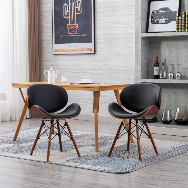 2шт стульев с акцентом, современные, обитые искусственной кожей середины века, орех с изогнутой спинкой, современная кухня-столовая, минималистичный винтаж