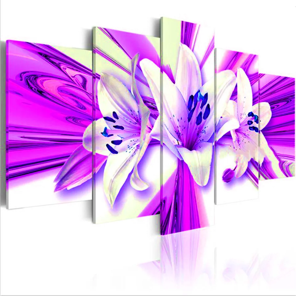 5 Панелей Красивая фиолетовая лилия алмазная живопись полная квадратная круглая алмазная вышивка Цветок горный хрусталь Мульти панель, A1802