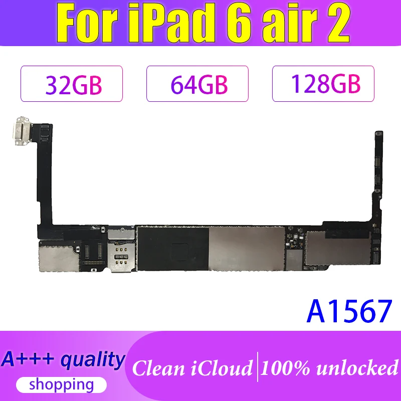 A1567 Для iPad 6 Air 2 Материнская Плата Материнская Плата Логическая Плата БЕЗ iCloud С Touch ID WIFI Сотовая связь 16G 32G 64G 128G С системой iOS