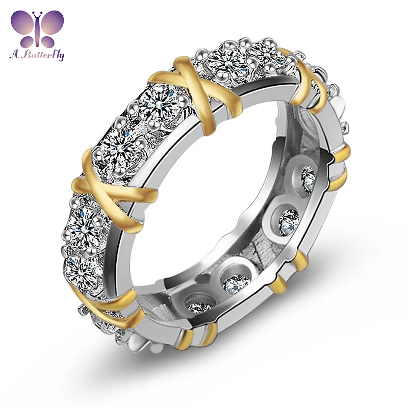 AButterfly 100% стерлинговое серебро 925 пробы, женское кольцо с имитацией бриллианта 3 мм 5A, двухцветное, с изящными ювелирными украшениями