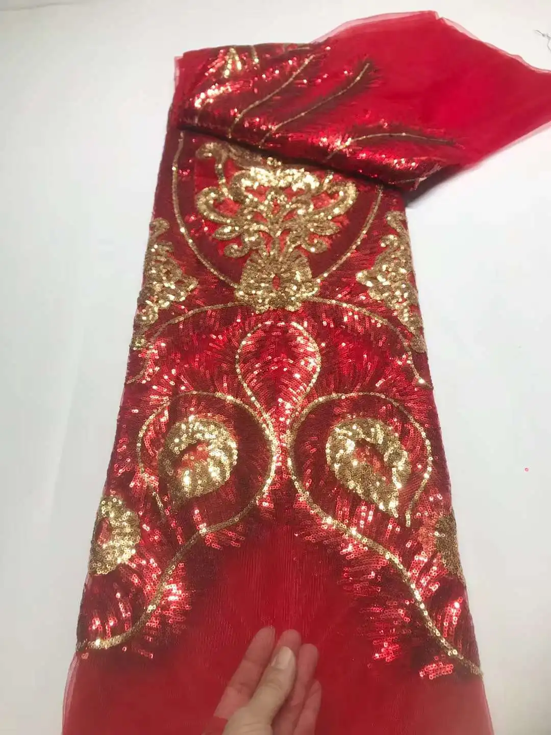 atest Африканская 3D тюлевая сетка из красного золота кружевная ткань 5 ярдов 2023 высококачественная нигерийская французская кружевная ткань, сшитое свадебное платье