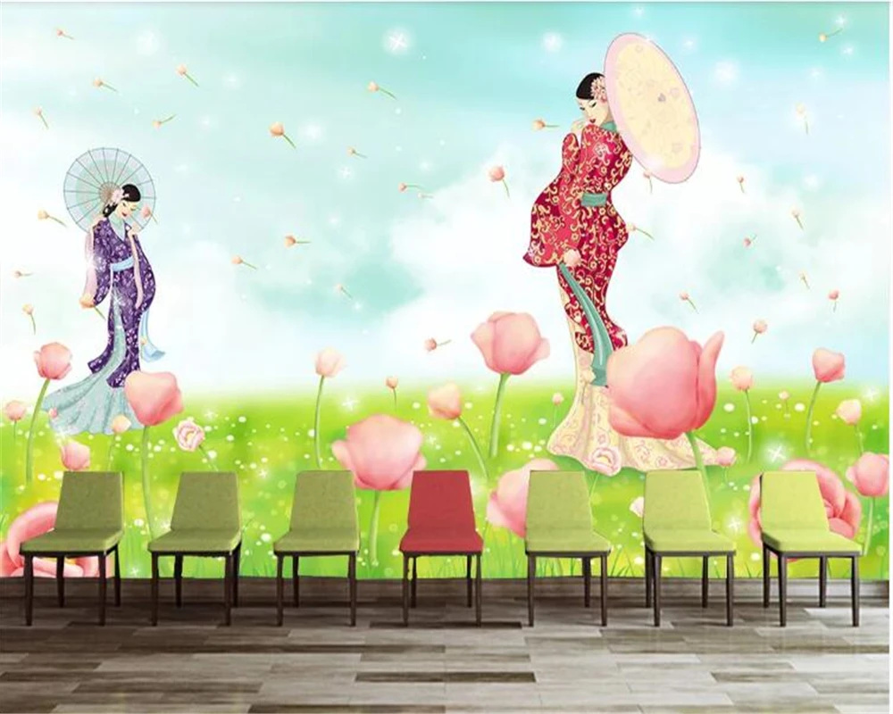 beibehang обои для детской комнаты Романтическое теплое мультяшное кимоно для девочек фотообои украшение стены гостиной 3d обои