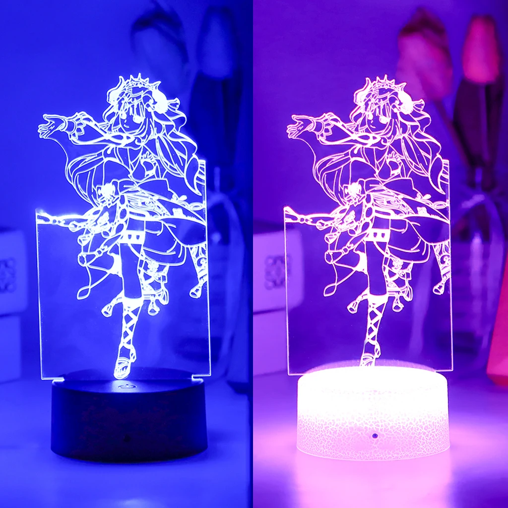 Genshin Impact Nilou Аниме Манга 3D Светодиодная иллюзионная лампа Sunset Night Light для детей Прикроватная тумбочка для детской спальни Декор на День рождения Подарок