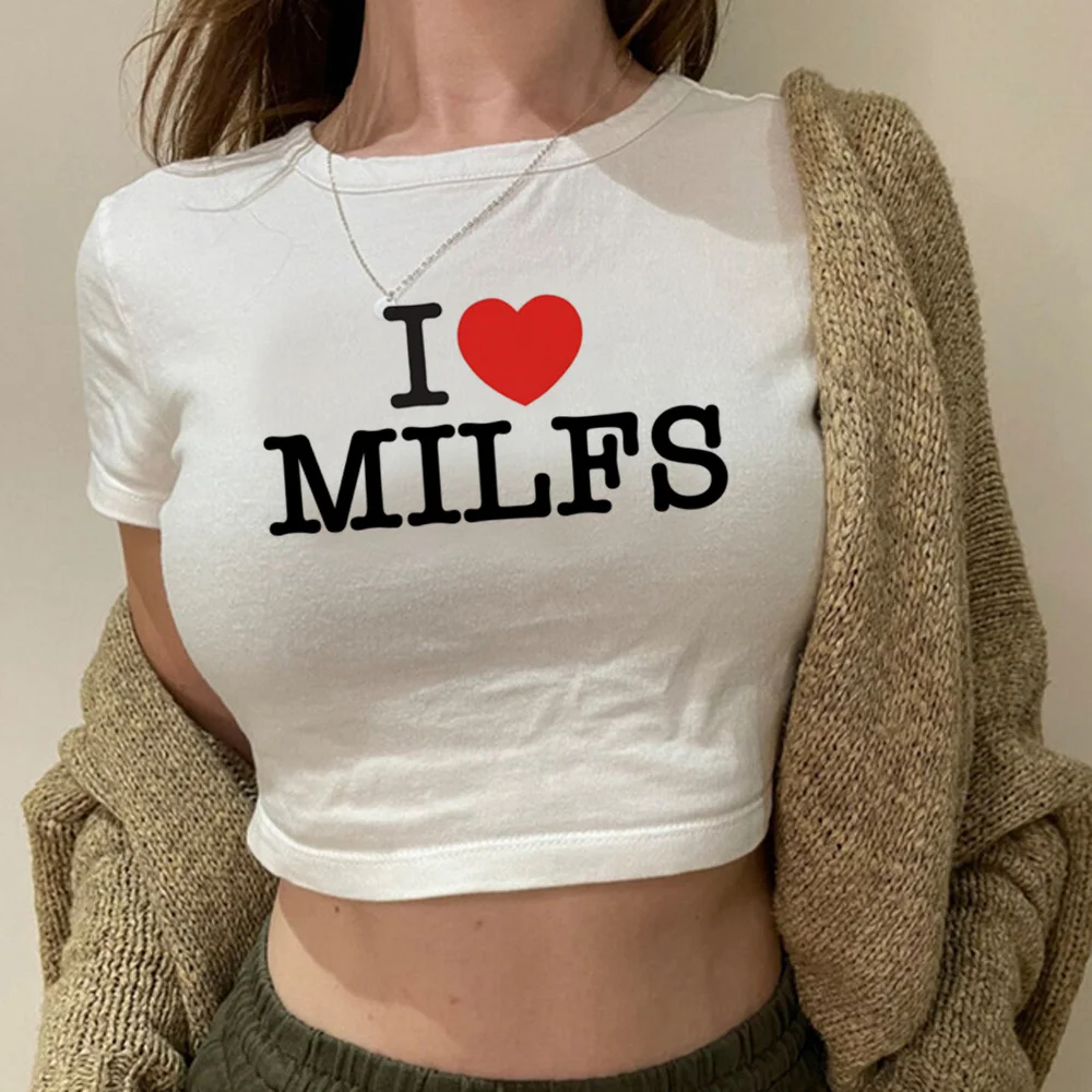 i love milfs i heart milfs корейская мода yk2 графический укороченный топ Женский yk2 уличная одежда в готическом стиле винтажная футболка