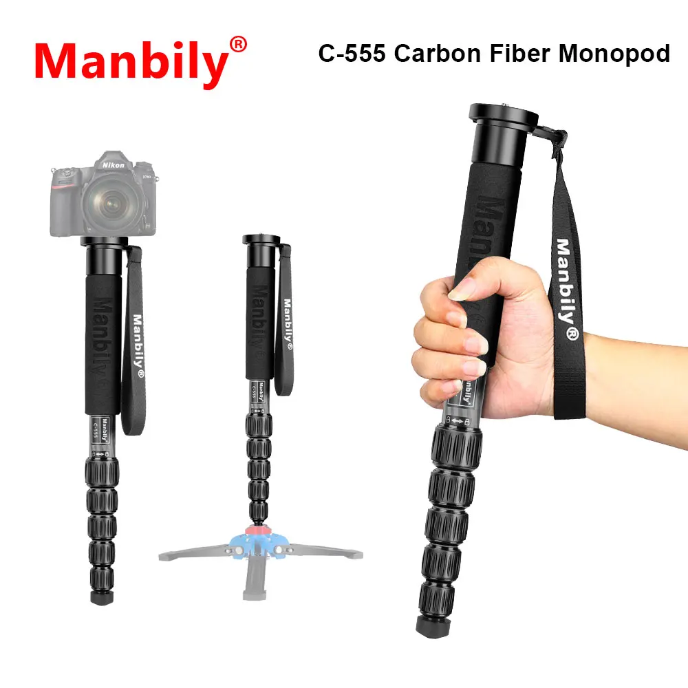 Manbily C-555 Профессиональный Монопод Из Углеродного Волокна для Цифровой Зеркальной Камеры Canon Nikon Sony Видеокамера с 5-Секционным Кронштейном Для Фотосъемки