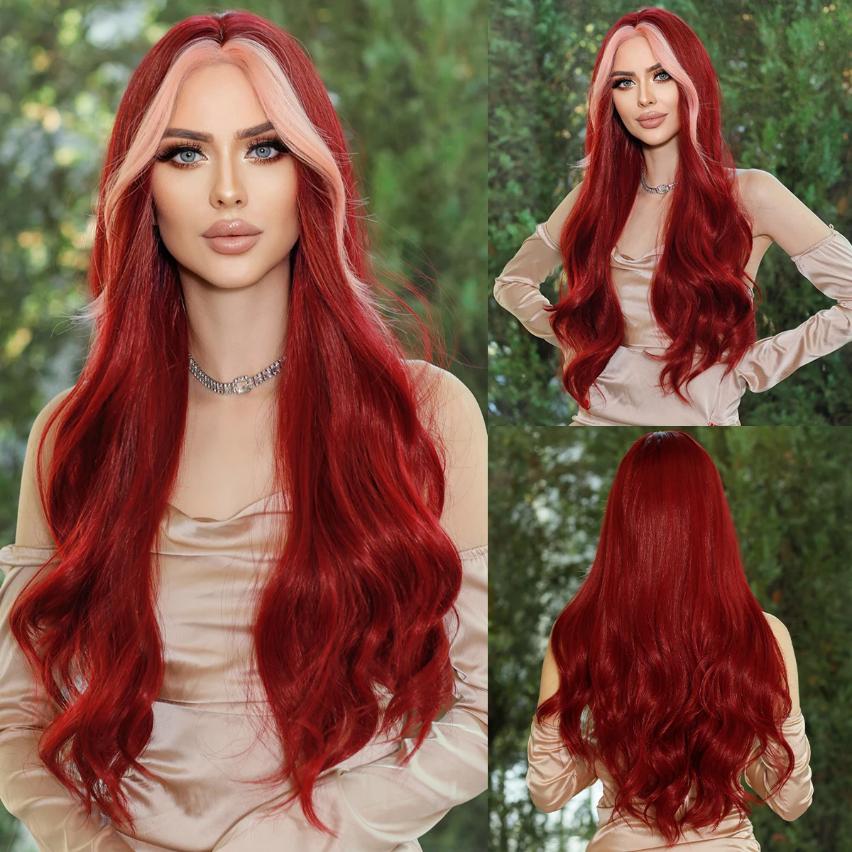 NAMM, длинный волнистый парик винно-красного цвета в средней части для женщин, повседневный косплей, вечеринка, Синтетические парики из розовых волос, Лолита, Термостойкие