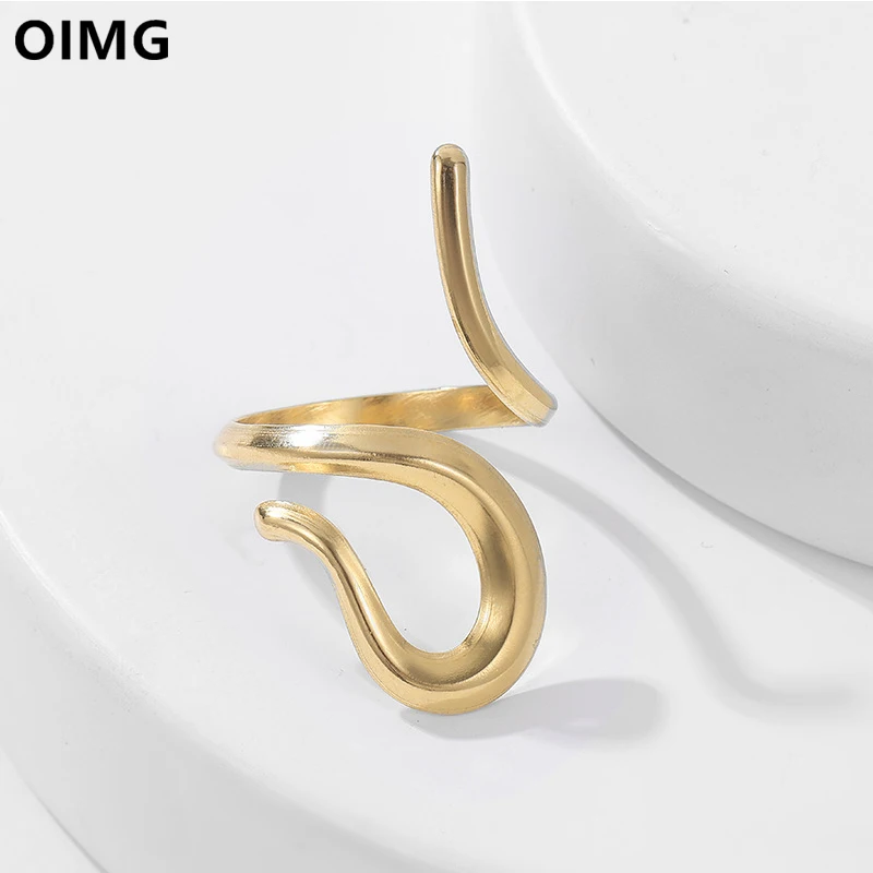 OIMG Нержавеющая сталь 316L Золотого, серебряного цвета, Нерегулярная Линия, Геометрическое Регулируемое Открытое кольцо в форме змеи, которое нелегко выцветает для женщин