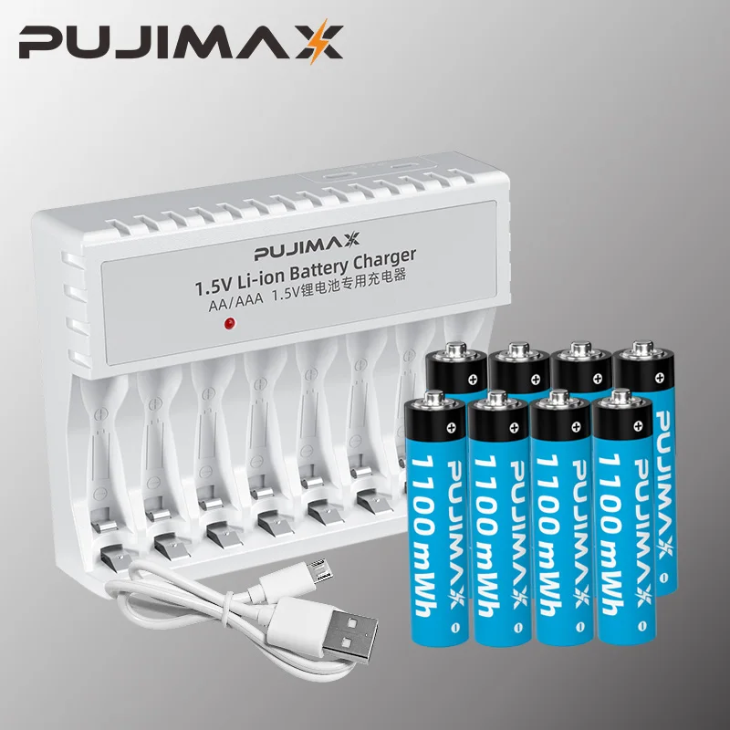 PUJIMAX aaa 1.5V Литий-ионная Аккумуляторная Батарея 1100mWh Литиевые Батареи С Портативным Литий-ионным Зарядным Устройством Для Игрушек-Фонариков