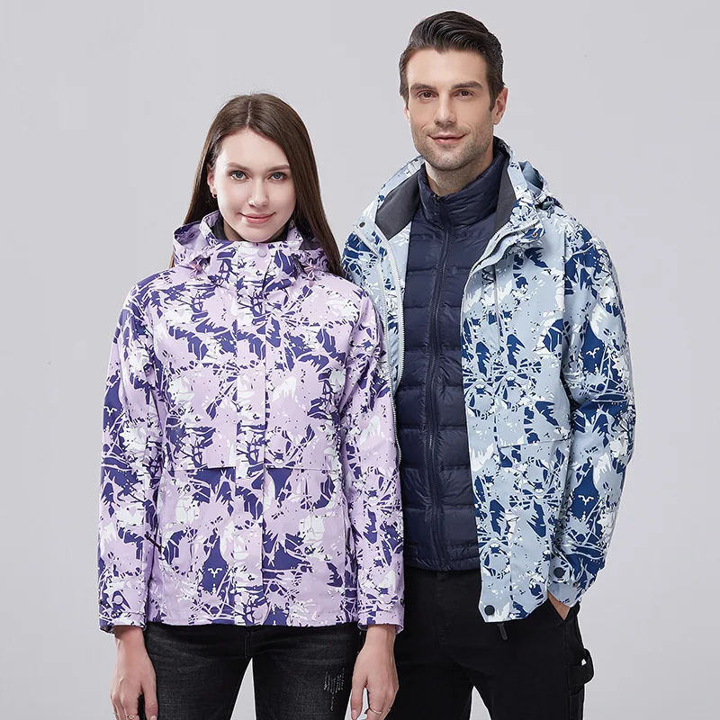 QZ Charging Suit Couple 3-в-1 Съемная Куртка, Пуховик, Ветрозащитный И водонепроницаемый, 80% Лыжный костюм из Белого Утиного пуха, Защищающий от холода