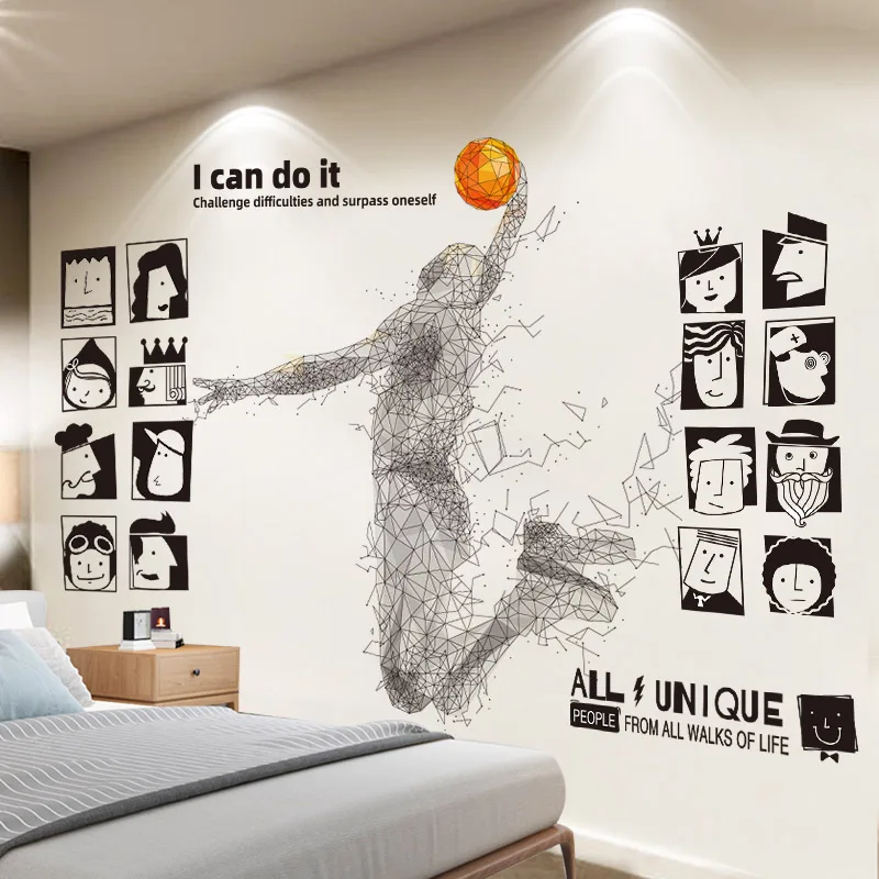 [SHIJUEHEZI] Играющий баскетболист Наклейка на стену DIY Портретные головы Наклейки на стены для гостиной Детская комната Украшение дома
