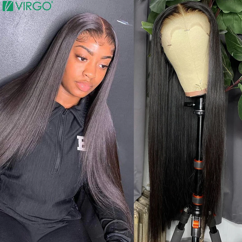 Virgo 13x6 HD прозрачные парики из человеческих волос на кружеве, предварительно выщипанные, 180% плотности, прямые бесклеевые парики на кружеве 13x4 для женщин