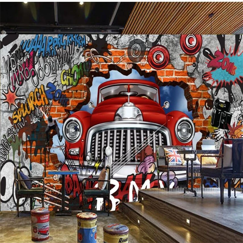 wellyu papel de parede Обои на заказ большая фреска ретро ностальгическая европейская 3D кирпичная стена автомобильное граффити большая фреска