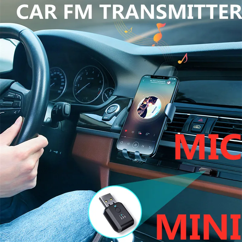 Автомобильный Bluetooth 5.0 FM Передатчик Модулятор стереомузыки Беспроводной Адаптер Мини Аудиоприемник громкой связи Авто Комплект Аксессуаров