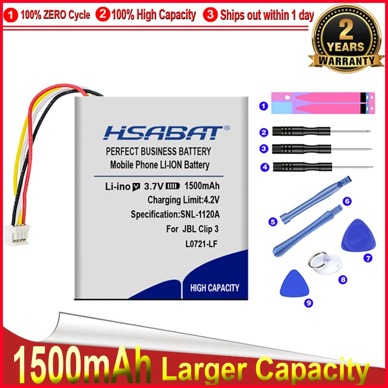 Аккумулятор HSABAT 0 Cycle 1500mAh для JBL Clip 3, Clip 3AN, Clip 3SAND Высококачественный Сменный Аккумулятор