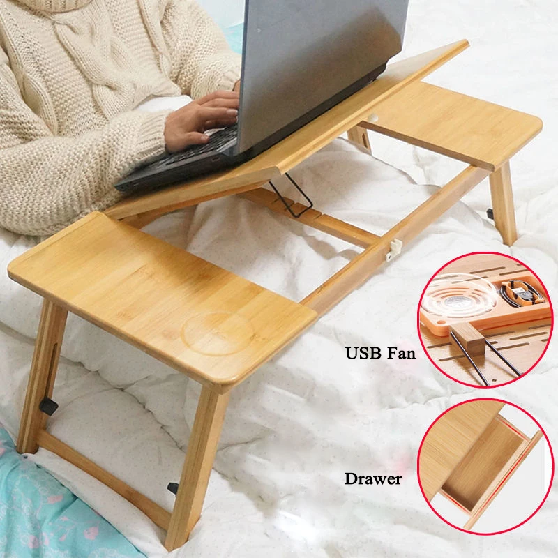 Бамбуковый стол для ноутбука Портативный Регулируемый Складной Компьютерный Стол Держатель для ноутбука кровать Подставка для стола PC Lapdesk с охлаждающим вентилятором