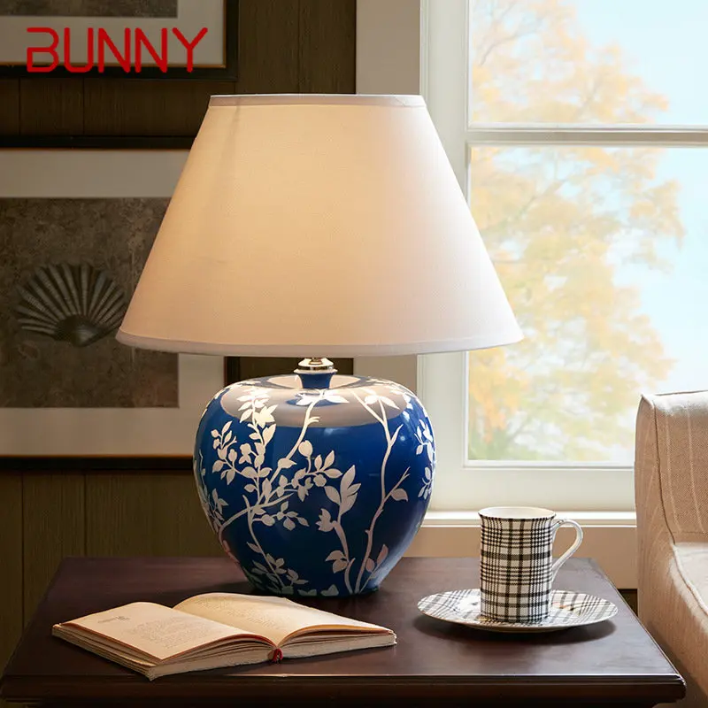 БАННИ Современная синяя Керамическая настольная лампа Креативный Винтажный светодиодный настольный светильник для декоративного дома, гостиной, прикроватной тумбочки в спальне