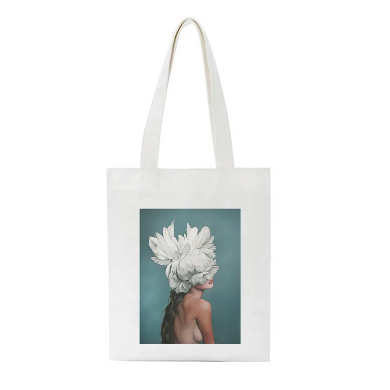 Белые женские холщовые сумки Модный Арт-тренд С цветочным рисунком, женские сумки-тоут большой вместимости, сумки для покупок, ручные сумки для покупок