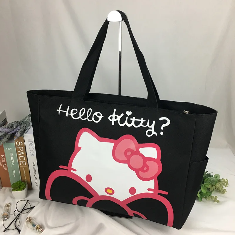 Большая холщовая сумка Sanrio, сумка Hello Kitty, складная сумка сверхбольшой емкости, хозяйственная сумка, сумка для хранения