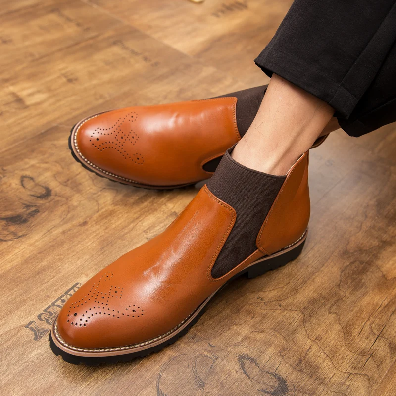 Британские мужские официальные ботинки Челси Черные кожаные модельные ботинки на молнии с заостренным высоким берцем Мужские винтажные мужские ботинки