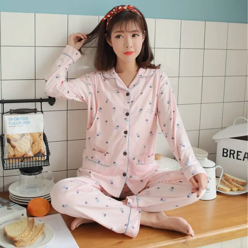 Весенне-осенняя хлопковая корейская пижама для кормящих беременных женщин зимний костюм