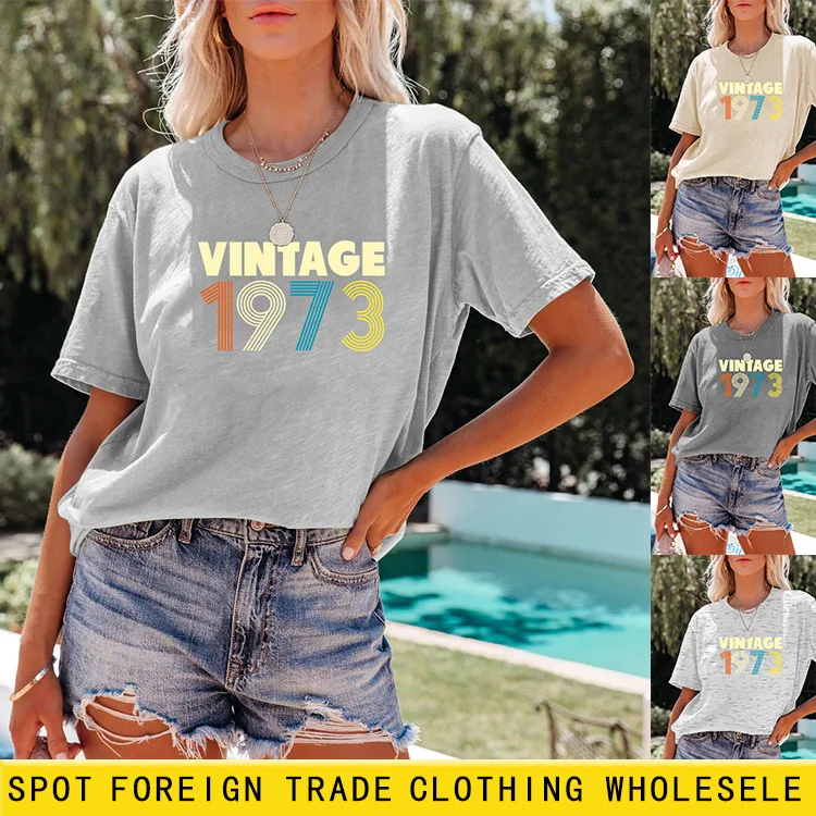 ВИНТАЖНАЯ женская футболка с забавными простыми буквами 1973 года с круглым вырезом, свободные модные универсальные топы для мужчин и женщин с короткими рукавами