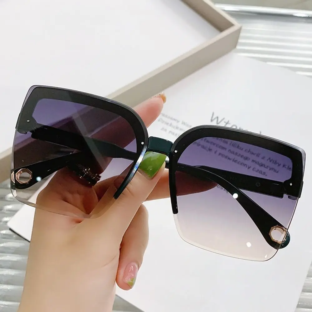 Винтажные солнцезащитные очки большого размера для женщин, мужские квадратные солнцезащитные очки без оправы, модные очки роскошного дизайна UV400, женские солнцезащитные очки для вождения.