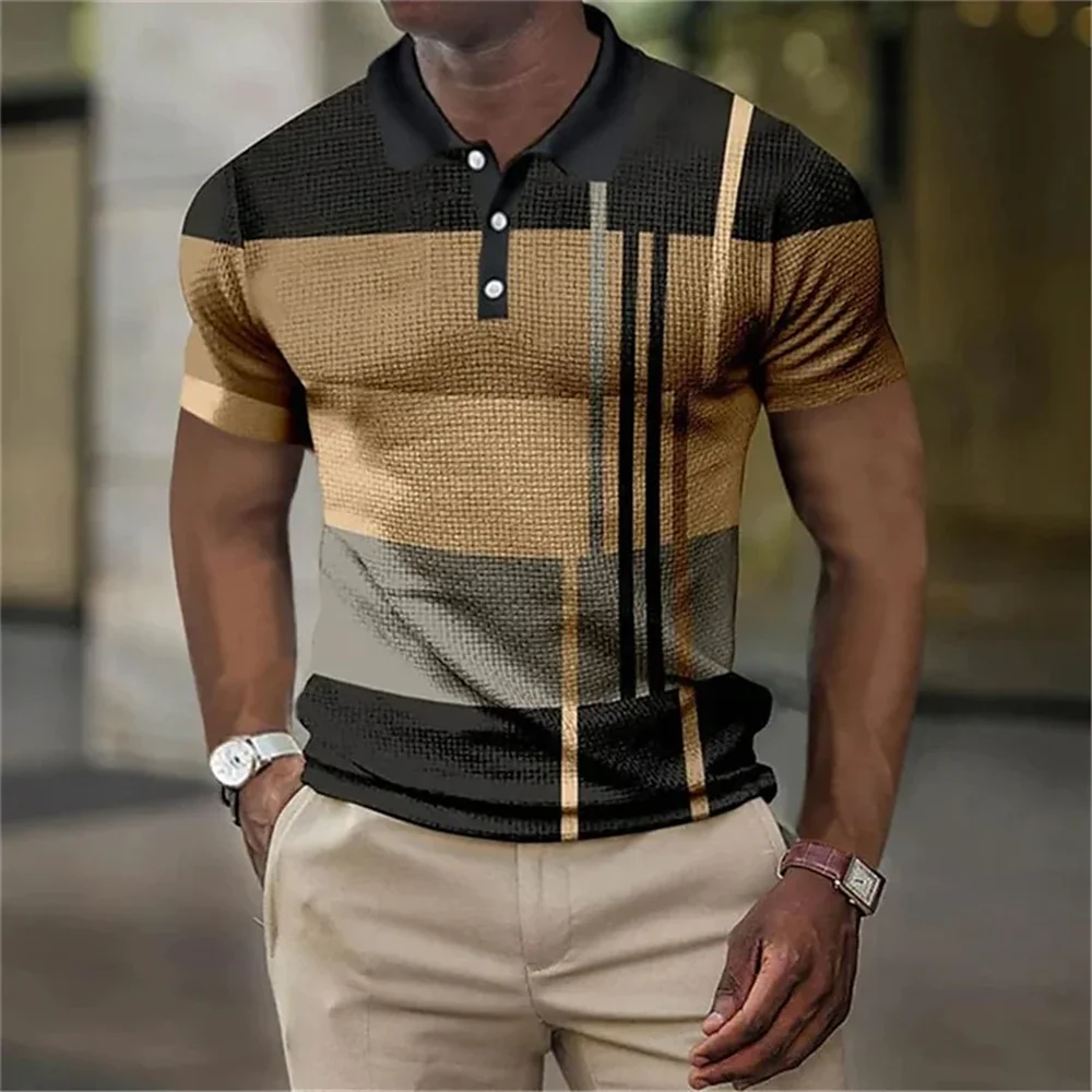 Высококачественная мужская рубашка поло 2023 года, новые полосатые футболки с коротким рукавом, повседневные деловые футболки на пуговицах, летняя одежда для мальчиков