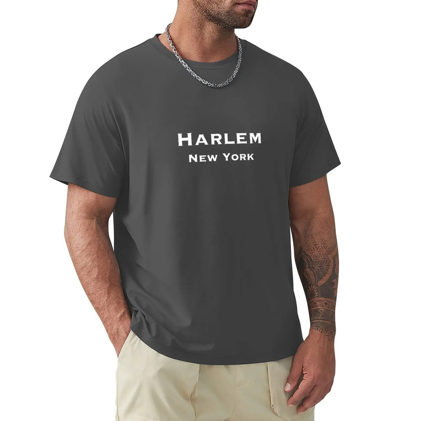 Гарлем, Нью-Йорк-Футболка с белыми буквами, милые футболки, футболка с животным принтом для мальчиков, летний топ, мужские футболки