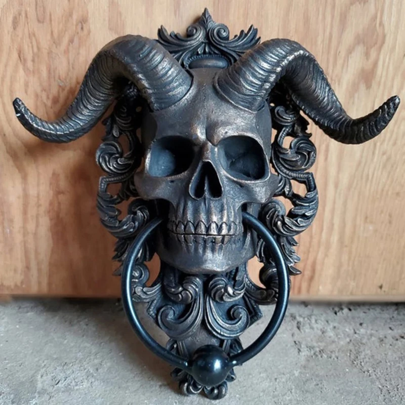 Дверное кольцо современного искусства, Адский демон, рогатый череп, подвесной дверной молоток-сверхмощный готический дверной молоток-идеальное украшение для дома