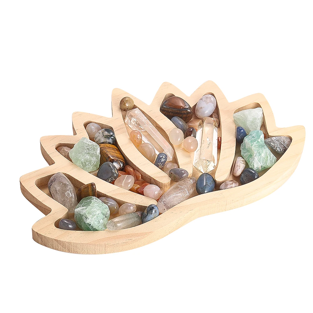 Деревянный поднос с кристаллами Лотоса, настольный органайзер для ювелирных изделий, Коробка для хранения эфирных масел, Подставка для домашнего декора из камня