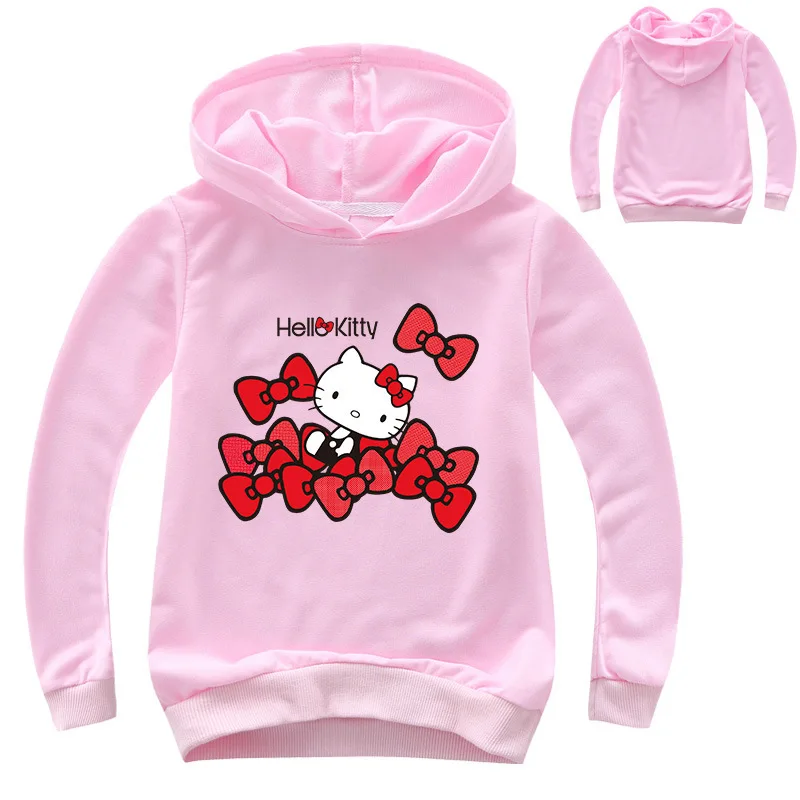 Детская одежда Hello Kitty, Весенне-новая модная хлопковая толстовка с рисунком для девочек, повседневная спортивная Удобная толстовка для мальчиков