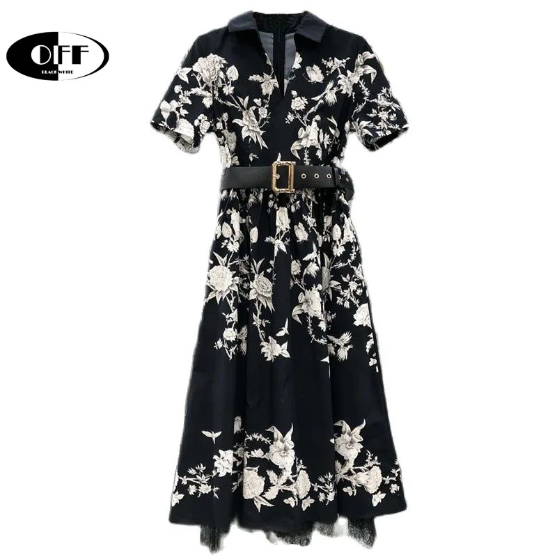Дизайнерская подиумная летняя знаменитость, французское кружево с цветочным принтом, платья миди с коротким рукавом, zevity, высококачественное вечернее платье для женщин, ZA