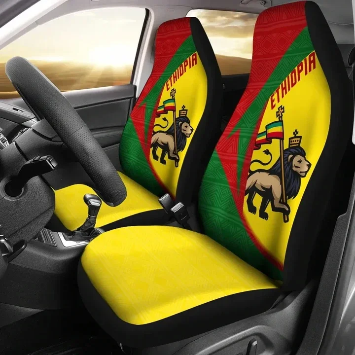 Дизайнерские Чехлы для Передних Сидений автомобилей INSTANTARTS Lion Of Judah Ethiopian Empire Из Сверхпрочного, Устойчивого К Скольжению Протектора Автомобильных Сидений