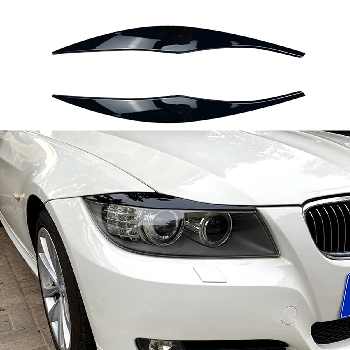 Для BMW 3-Серии E90 E91 320I 330I 2005-2012 Крышка Передней Фары Декоративная Полоска Накладка для Бровей Наклейка Глянцевый Черный