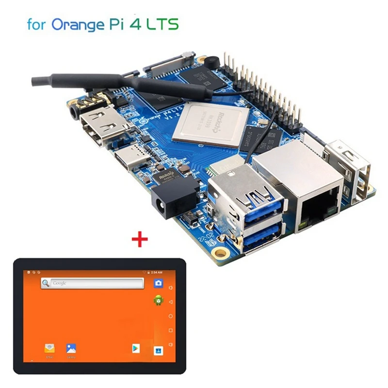 Для Orange Pi 4 Lts Плата разработки + Комплект 10,1-дюймового сенсорного дисплея RK3399 С Шестиядерным процессором 4G Памяти + 16G EMCC Двухдиапазонный Wifi