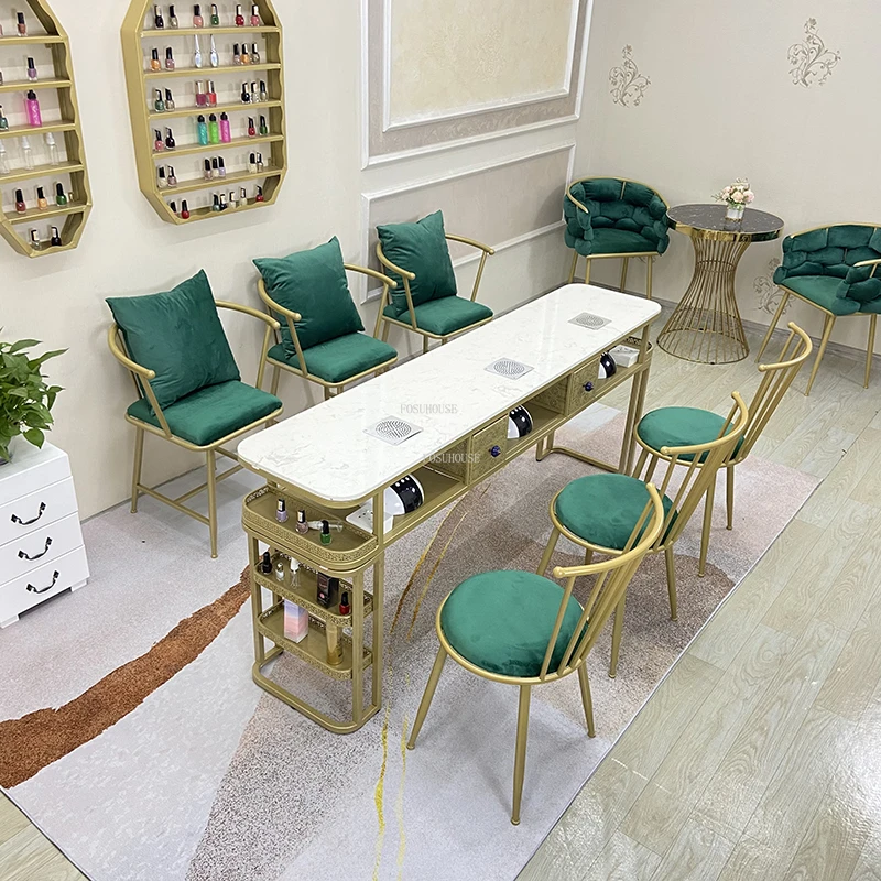Европейские железные маникюрные столы с пылесосом, профессиональные маникюрные столы, мебель для салона красоты, Маникюрный стол и набор стульев для салона красоты