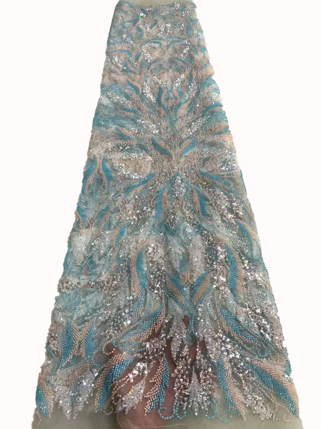 Европейский и американский крупный бисер, сетка для вышивки пайетками, роскошные свадебные платья из кружевной ткани длиной 5 ярдов