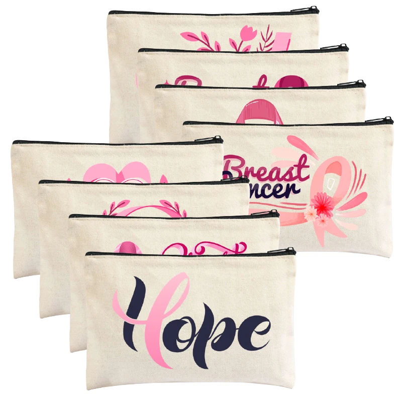 Женская сумка, модная розовая лента, осведомленность о раке молочной железы, холщовые косметички для макияжа, сумки на молнии, кошелек для женских кошельков