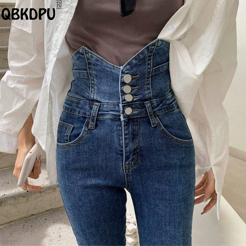 Женские джинсы со сверхвысокой талией на пуговицах, весенние джинсовые брюки Vaqueros, Корейские модные брюки-карандаш, Ковбойские капри